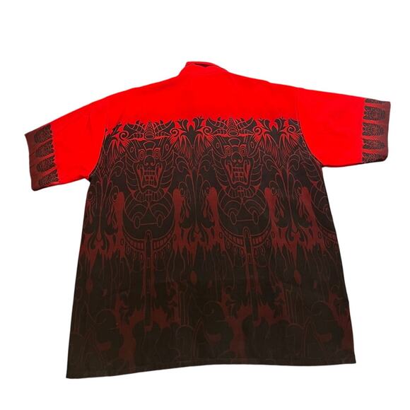 Vtg Ultimate Sport RGC Hawaiian Style Button Up Mens Large Red Black Tribal Tiki - Picture 6 of 9
